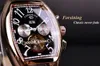 ForSining Square Mechanical Design Rose Gold Case White Dial Brown Leather Strap Mens Watches Top Brand Luxury Automatic Watch313s