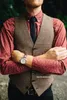 Винтаж коричневый твидовые жилеты шерсть елочка британский стиль на заказ мужской костюм портной slim fit Blazer свадебные костюмы для мужчин плюс размер