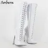 Sorbern 18 см высотой сапоги на каблуках Женщины кружевные экзотические фетиш сексуальные металлические тонкие каблуки растягиваются кружев