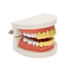 Novo ouro real banhado a prata HIP HOP forma de treliça Teeth Grillz Top Bootom Groll conjunto com silicone moda festa jóias