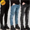 Partihandel-Fashion 2016 Hot Stretch Slim Fit Rakbyxor Pläterad Runway Biker Jeans Män Vit / Kaki / Svart / Grå / Blå Bottoms Mens 28-38