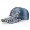 Mode tvättade denim simulering diamant bokstäver baseball cap jeans strass läppar kepsar snapback hattar hiphop hattar för kvinnor268e