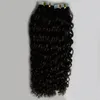 Tape i mänskliga hårförlängningar Kinky Curly 40st / Set Hudväftband i Remy Human Hair Extensions 100g Seamless Hair Extensions