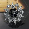 Vintage Blue Snow Flower Brooches For Women Hats Dresses Crystals Round Corsage Antique Silver Plated Turkish Brooch
