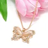 Groothandel-Rose Goud Acryl Kristal 4CM Grote Vlinder Hanger Ketting 70CM Lange Ketting Trui Sieraden Voor Vrouwen