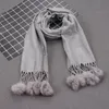 Classic Women Faux Cashmere Solid Scarf Kaninpäls Pom Pom Scarves Med Tassel Vinter Varm Wrap Sjal