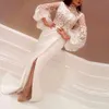 Moda Długie Rękawy Prom Dresses High Neck Lace Aplikacja Przeglądanie Front Split Party Suknie 2017 Sexy Mermaid Sweep Sukienki wieczorowe