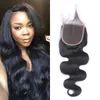 Virgin Peruvian Body Wave Hair Closures With Bleached Knots 100% Human Hair Free Middle Three Part Lace Closure G-EASY