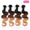 Brasilianska Ombre Mänskliga hårbuntar Tre Tone 1b / 4/27 Blond Remy Hair Weave Partihandel Färgade Body Wave Hair Extensions Deals