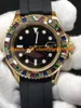 Luxo relógio de pulso 2017 relógio de moda pulseira de borracha 40mm Rainbow diamante relógio automático homens relógios nova chegada