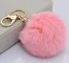 Fashion Real Rabbit Fur Ball Keychain 8cm Lovely Gold Metal Key Chains Ball Pom Poms Plush Keychains Car Keyring Bag Rings