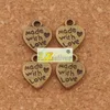 Made With Love Heart Charm Beads Pendants MIC 9.7x12.5mm Antique Silver/Bronze Fashion Jewelry DIY L319