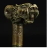 100% brons ren koppar mässing farfar god lycklig kina gammal handarbete carving brons drake staty cane head walking stick