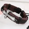 Vintage Cross Charm Bracelet for Men Handmade Genuine Leather Bracelets Women Bangle Braided Rope Chain Punk Jewelry