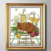 Dinde de Thanksgiving, peintures décoratives DIY comptées imprimées sur tissu DMC 11CT 14CT, ensembles de broderie au point de croix faits à la main