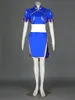 Street Fighter Chunli Cosplay Blue Outfit Womens Halloween-kostuums