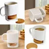 Keramiktasse, weiß, für Kaffee, Tee, Kekse, Milch, Desserttasse, Teetasse, seitliche Kekstaschen, Halter für Zuhause, Büro, 250 ml, KKA3109