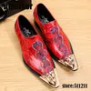 Marka İtalyan moda erkek deri ayakkabı satış Kırmızı sivri Demir toe iş ofis kırmızı tasarımcı Gelinlik ayakkabı erkekler