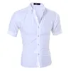 Mannen Shirt Modieuze Dark Grain Grid Cultivate One's Morality Short Sleeve Camisa Slim Fit Masculina