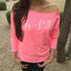 T-shirt da donna all'ingrosso- Creabygirls Wifey T-shirt casual da donna a maniche lunghe girocollo Moda donna Top LN-650M1