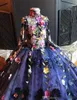 2017 Pretty Fairty Flower Girls Dress High Neck Long Sleeve 3D Floral Apliques Girls Pageant Dresses Custom Made Flowers Birthday Dress