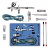 Dual Action Airbrush Kit Tijdelijke Tattoo Set 0.2mm / 0.3mm / 0.5mm Naald Luchtborstel Comperssor Body Paint Art Spray Gun