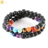 CSJA 8mm Donna Uomo Natural Black Lava Rock Beads 7 Chakra Bracciali Healing Energy Stone Meditation Gem Stone Mala Bracciale E278286Z