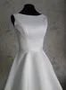 Enkel satin te längd bröllopsklänning v rygg a-line skopa hals riktigt foto vit strand brudklänningar formell anpassning från Kina