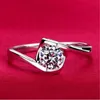 S925 Silver Wedding Anel Ring 18K Real White Gold Plated CZ Diamond 4 Prong Engagement Bröllop Bröllop Ring Kvinnor Partihandel