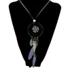 idealway 4 Colors Bohemian Fashion Silver Plated Leather Double Chain Resin Feather Tassel Dreamcatcher Pendant Necklace
