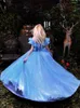 Ball Gown Prom Dresses 2023 Luxury Cinderella Dress Blue Cap Sleeve Quinceanera Formal Party Gown Evenign Gowns Robe De Soriee217U