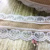 10m Natuurlijke Jute Jute Hessische Kantlint Roll + Wit Kant Vintage Bruiloft Decoratie Partij Kerstmis Crafts Decoratief