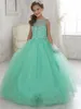 Gorgeous Communion Christmas Pageant Dresses for Girls Tulle Beaded Crystal Ball Gown Lace Up Tulle Mint Green Flower Girl Dresses Cheap