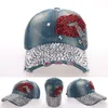 Fashion Washed Denim Simulation Diamond Letters Baseball Cap Jeans Rhinestone Lips Caps Snapback Hats Hip Hop Hats For Women