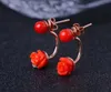 red coral stud earrings