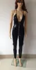 Nouveauté Style Femmes Sexy À Lacets Costume Brillant Noir Catsuit Danse Clubwear Combinaison Sans Manches Dos Ouvert Justaucorps Latex Comme Bodys312P