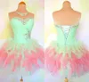 Sweetheart Ruches Prom Dresses Mint Pink Multi-Color Little Mini Ball Gown Corset Homecoming 2019 Echte Foto's Party Cocktail Kralen Pailletten