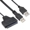 Dubbel USB 2.0 A till SATA 22PIN-kabel 2.5 Hårddiskdrivrutin HDD-adapterkontakt med nätkabel 100PCS