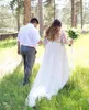 Plus Size Beach Wedding Dresses Sheer Tulle Bateau Neck Illusion Long Sleeves Lace Appliques Sash Custom Made Bridal Gowns Curvy Brides