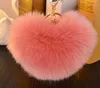 12CM similar Faux heart Rabbit fur key chains heart big size fluffy plush keychain car keyring Bag Pendant