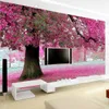 Vente en gros - Papiers peints 3D arbre à fleurs pourpres Papier peint à fleurs de cerisier peintures murales pour toile de fond TV Salle de mariage papel de parede