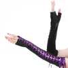 Womens Volledige Lengte Vingerloze Lace Up Arm Warmer Satijnen Handschoenen Vrouwen Lace-Up Handschoenen hoge kwaliteit Satijn HJ123