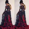 Robes de bal sexy transparentes en dentelle noire et rouge, avec des appliques, robes de soirée sud-africaines avec train de balayage, robes de soirée formelles sur mesure