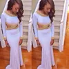 Long Elegant African White Prom Dresses Mermaid O-Neck with Gold Crystal Beading dress for graduation vestido de formatura