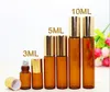 Gold CAP Roller Flessen 3 ml 5 ml 10 ml Bruin Glasbuis Roll-On Fragrance Parfum Flessen Draagbare Essentiële Olie Roll op Fles Freehl