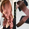 100 obearbetade Virgin Omber Russian Human Hair Extensions Rose Gold Highlights Remy Hair Weaving Straight Sew in Double Weft Hai9836822