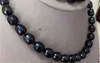 Nova jóia de pérola genuína fina 9-10mm Pulseira de colar de pérolas pretas