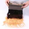 Ombre 360 ​​Frontal Del Merletto Chiusura Con Fasci di Capelli Umani T1b 4 27 Tre Brasiliani Peruviani Malesi Indiani Dell'onda Del Corpo Dei Capelli Tesse Chiusura 3 pz