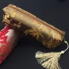 Wodoodporna Podróży Zipper Kosmetyczka Torba Tassel Pencil Case Silk Brocade Biżuteria Koralik Naszyjnik Makijaż Magazyn Studka Monety Torebka 10 sztuk / partia