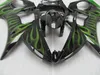 Gratis Anpassa Fairing Kit för Yamaha YZF R6 03 04 05 Green Flames Black Fairings Set YZF R6 2003 2004 2005 OT30